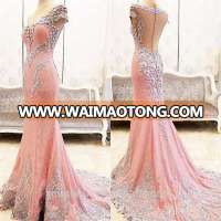 Real Image Long Evening Dresses 2017 Sexy Illusion Deep V-Neck Crystals Beaded Sheer Back Mermaid Evening Dress Formal Gown