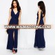 100% Polyester elegant Wrap plunge neckline chiffon Maxi evening Dress