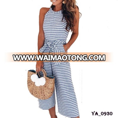 Summer women plus size casual wide leg elegant striped jumpsuits