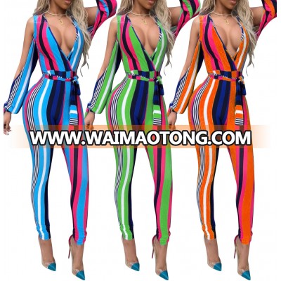 Wholesale Sexy Jumpsuit Stripped Jumpsuit Colorful Strippes Jumpsuit