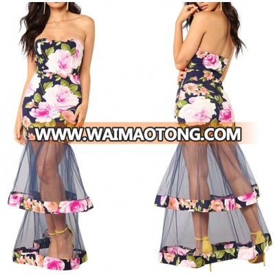 Wholesale Formal Women Print Plus Size Strapless Evening Dress