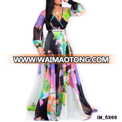 Wholesale accept paypal women fashion long sleeve floral chiffon maxi dresses