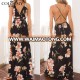 Hot sale floral print spaghetti strap v neck backless elegant maxi dress for women