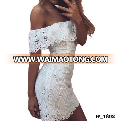 Wholesale white off shoulder bodycon dresses summer sexy white crochet party mini dresses for woman