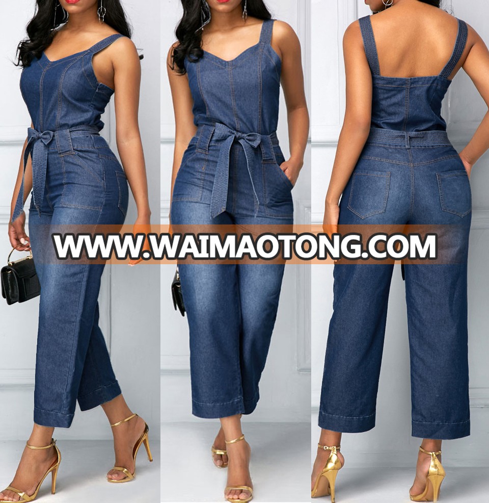 2018 Summer Plus Size Jumpsuit Women Denim Jumpsuit